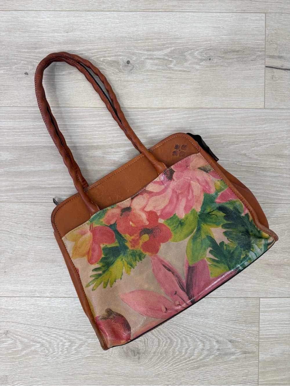 Patricia Nash Floral Canvas & Brown Leather Tote